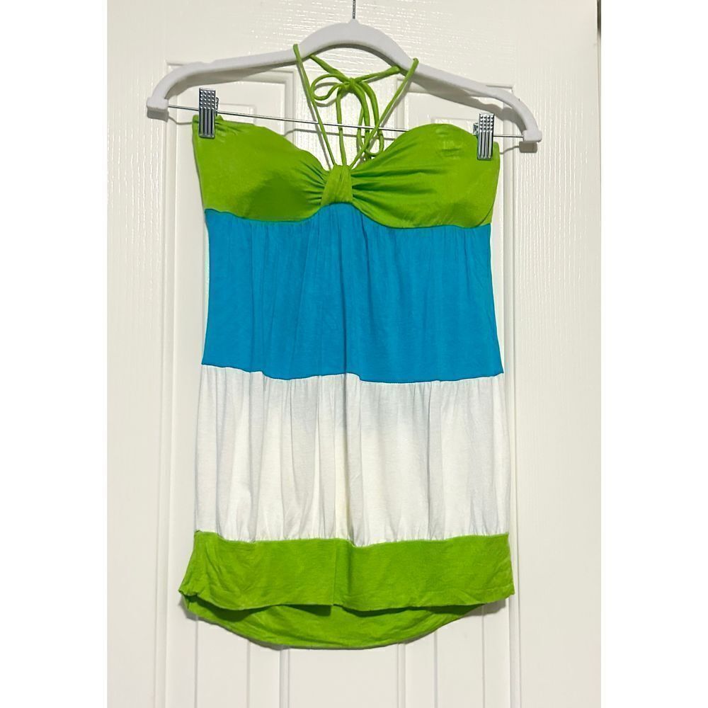 Y2K Vintage miss match color block halter top
